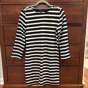 Jcrew navy and White Striped Mariner Dress, Gold Buttons , XS, excellent cond